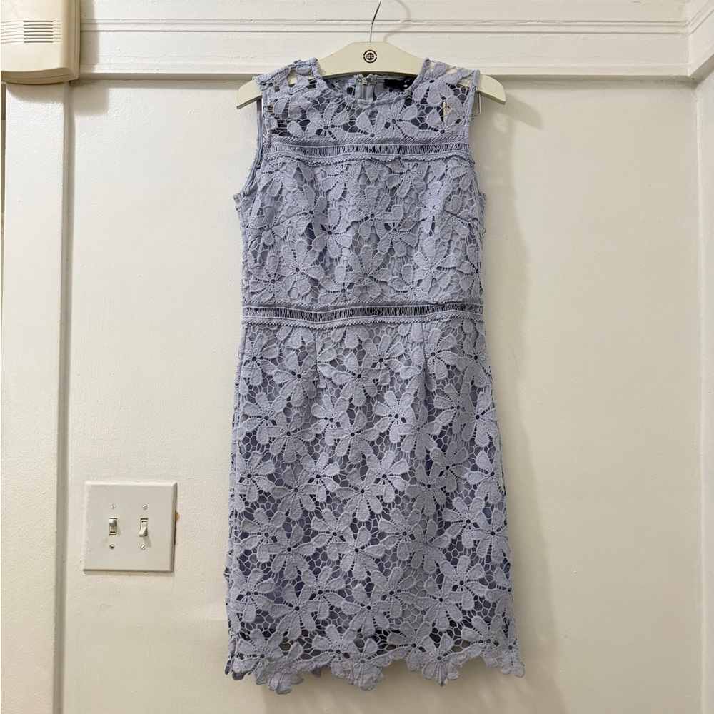 Aqua Sleeveless Lavender Floral Lace Mini Dress